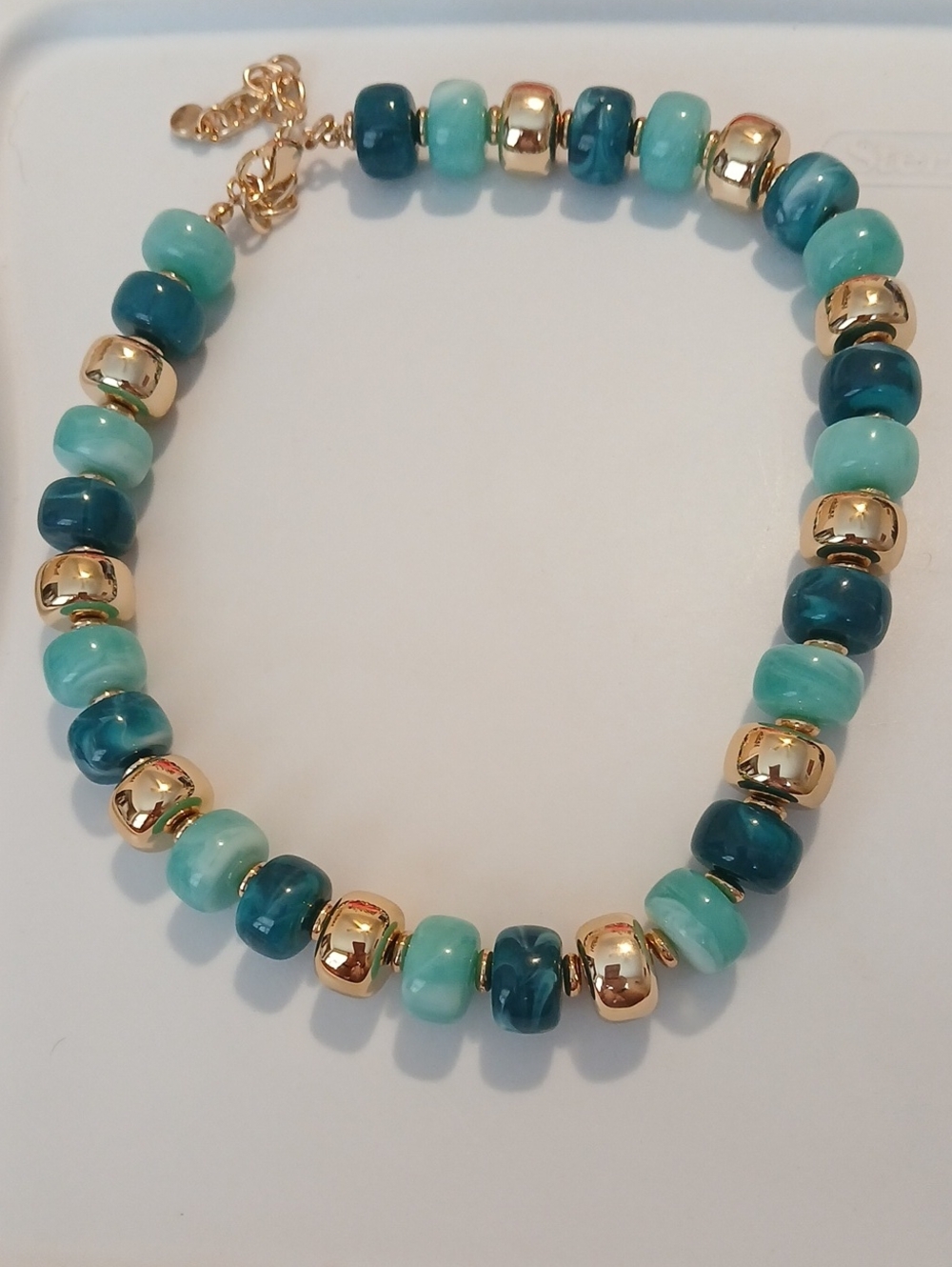Fashion Jewelry Gold and Teal Beaded Necklace